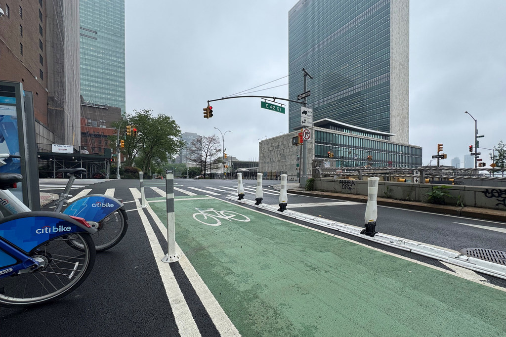 Bicycle lanes outside UN Headquarters in New York City.